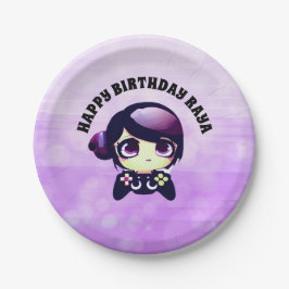 Personalisiert Happy Birthday Gaming Thema Lila Pappteller