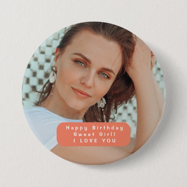 Personalisiert Happy Birthday Girl Button (Vorderseite)