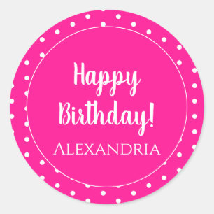 Personalisiert Happy Birthday Hot Pink Polka Dot Runder Aufkleber