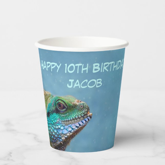 Personalisiert Happy Birthday Iguana Vorlage Pappbecher (Vorderseite)