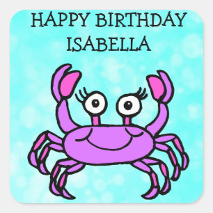 Personalisiert Happy Birthday Lila Crab Quadratischer Aufkleber