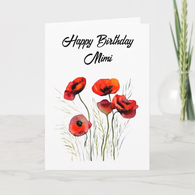 Personalisiert Happy Birthday Mimi Hübsch Poppies Karte (Vorderseite)