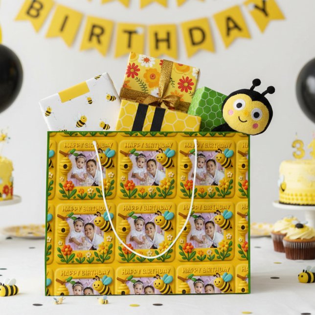 Personalisiert Happy Birthday Niedlich Bienen Große Geschenktüte (Von Creator hochgeladen)