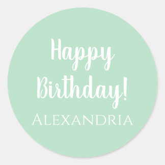 Personalisiert Happy Birthday Pastel Green Runder Aufkleber