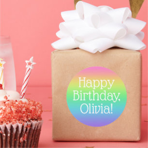 Personalisiert Happy Birthday Rainbow Runder Aufkleber