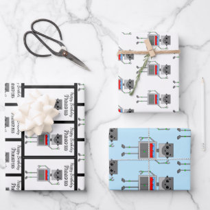 Personalisiert Happy Birthday Robot Themed Geschenkpapier Set
