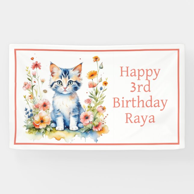 Personalisiert Happy Birthday Sweet Kitten Banner (Horizontal)