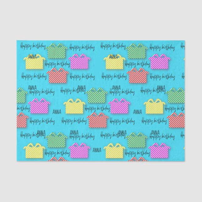 Personalisiert Happy Birthday Typografy Presents Seidenpapier (Vorderseite)