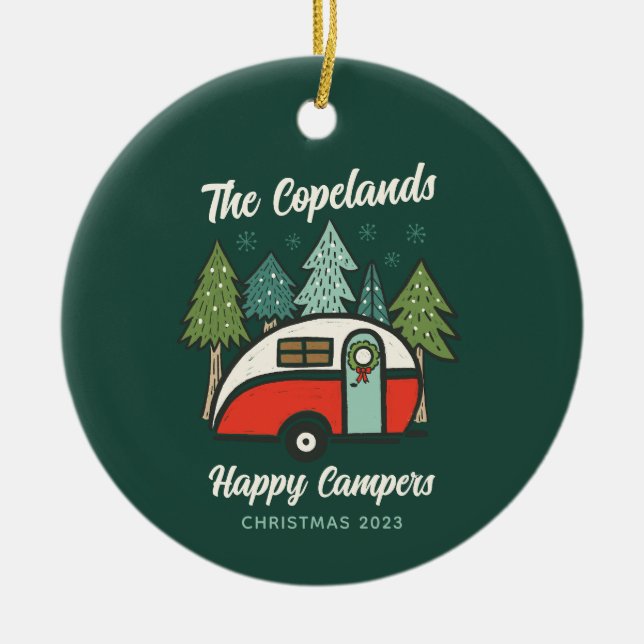 Personalisiert Happy Campers Keramik Ornament (Vorne)