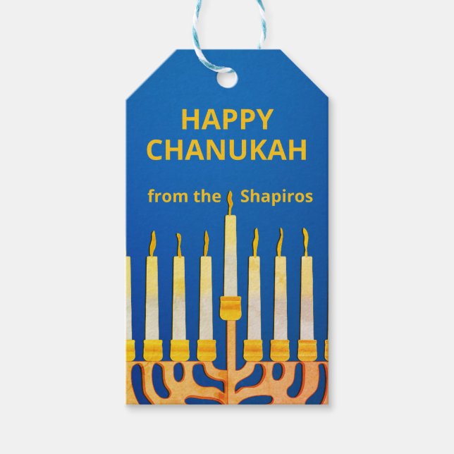 Personalisiert Happy Chanukah Menorah Geschenkanhänger (Vorderseite)