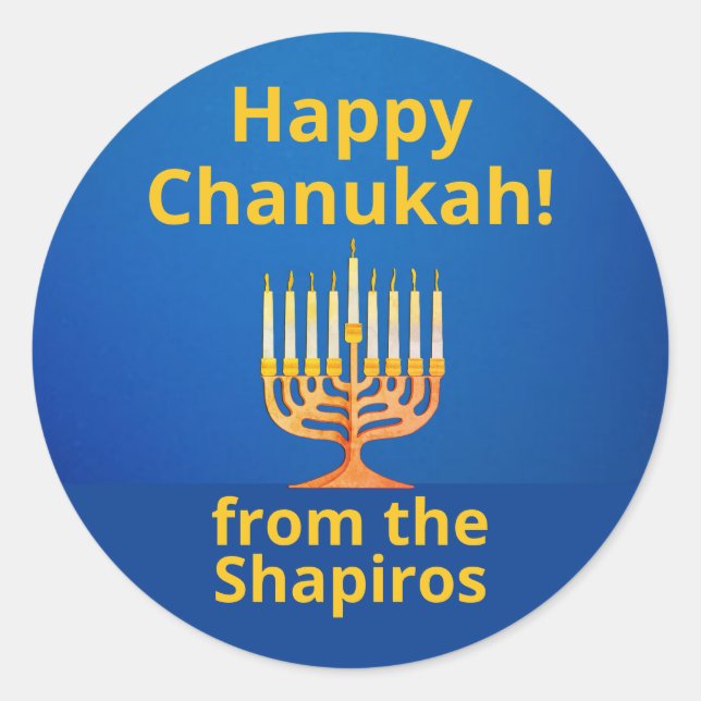Personalisiert Happy Chanukah! Menorah Runder Aufkleber (Vorderseite)
