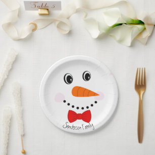 Personalisiert Happy Face Snowman Red Bowtie Pappteller