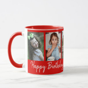 Personalisiert Happy Geburtstag 5 Foto Collage Rot Tasse
