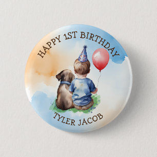 Personalisiert Happy Geburtstag   Baby und Welpe Button
