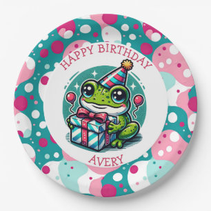Personalisiert Happy Geburtstag Frog Themed Pappteller