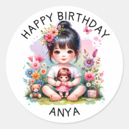 Personalisiert Happy Geburtstag | Hübsche Asienfra Runder Aufkleber