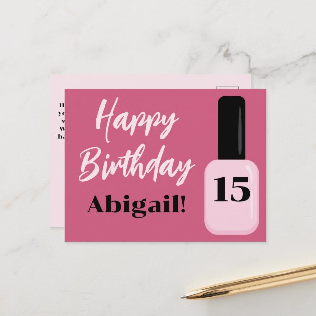Personalisiert Happy Geburtstag Trend Pink Nail Po Postkarte (Vorderseite/Rückseite Beispiel)
