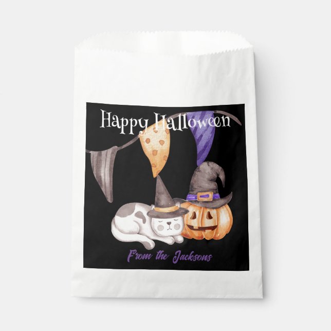 Personalisiert Happy Halloween | CAT & PUMPKIN Geschenktütchen (Vorderseite)