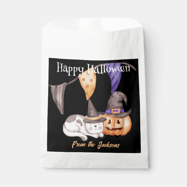 Personalisiert Happy Halloween | CAT & PUMPKIN Geschenktütchen (Vorderseite)