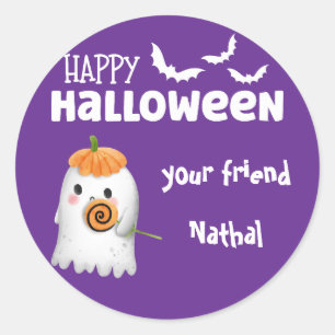 Personalisiert Happy Halloween mit Niedlichem Ghos Runder Aufkleber