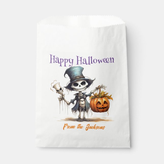 Personalisiert Happy Halloween | SKELETON & HAT Geschenktütchen (Vorderseite)