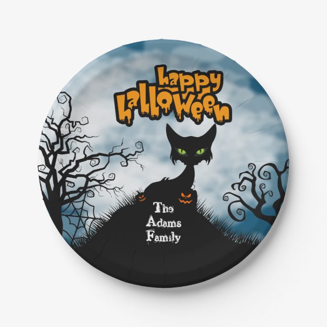 Personalisiert Happy Halloween Spooky Cat Pappteller (Vorderseite)