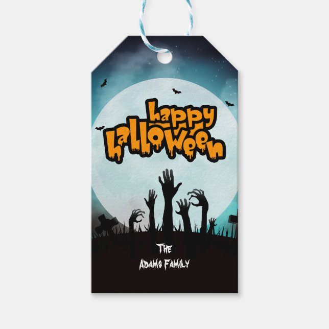 Personalisiert Happy Halloween Spooky Zombie Geschenkanhänger (Vorderseite)