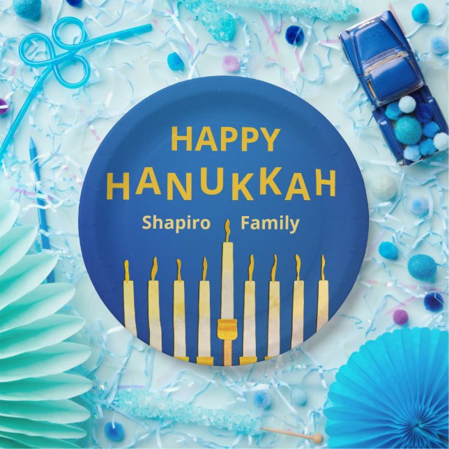 Personalisiert Happy Hanukkah! Menorah Pappteller (Party)