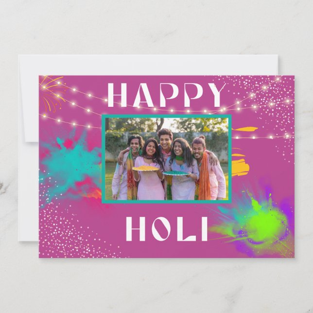 Personalisiert Happy Holi farbenfrohe Festivalbots Mitteilungskarte (Vorderseite)