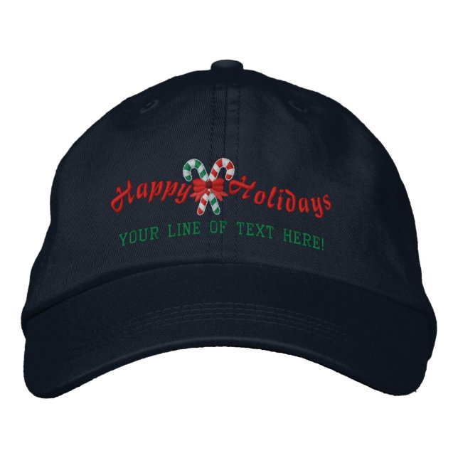 Personalisiert Happy Holidays Candy Canes Bestickte Baseballkappe (Vorderseite)