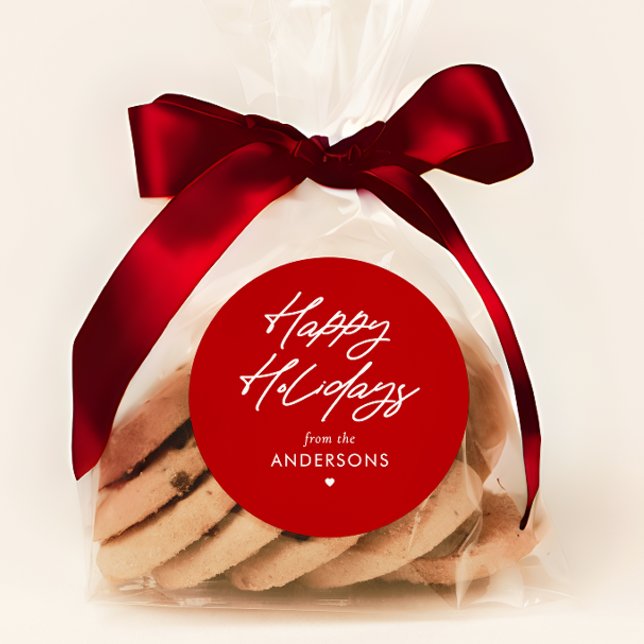 Personalisiert Happy Holidays Handgeschriebenes Sk Runder Aufkleber (Von Creator hochgeladen)