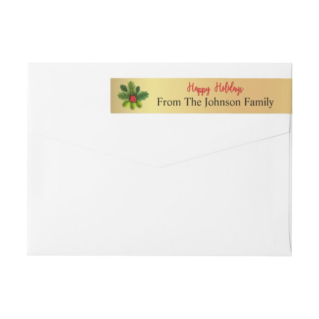 Personalisiert Happy Holidays Holly Rücksendeadres (Rückseite)