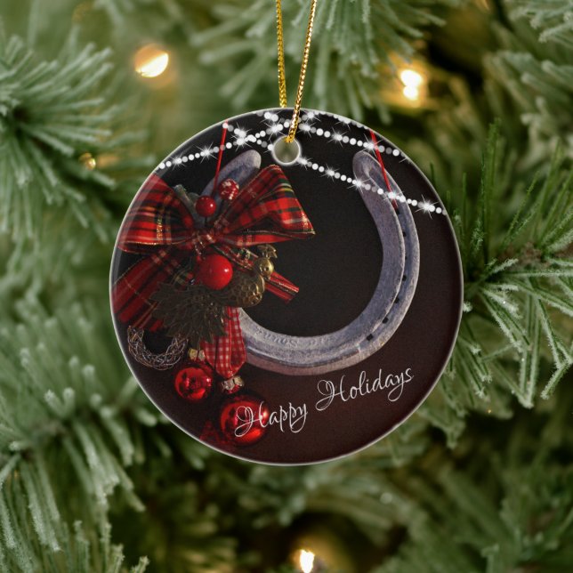 Personalisiert Happy Holidays Horseshoe Weihnachte Keramik Ornament (Baum)