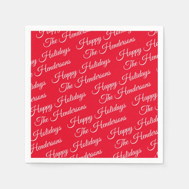 Personalisiert Happy Holidays red Serviette (Vorderseite)