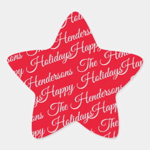 Personalisiert Happy Holidays red Stern-Aufkleber