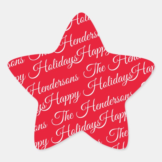 Personalisiert Happy Holidays red Stern-Aufkleber (Vorderseite)