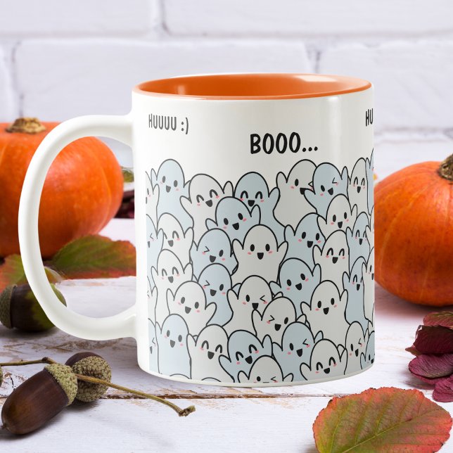 Personalisiert Happy Hungry Ghosts Pattern Hallowe Zweifarbige Tasse (Celebrate Halloween with our little booos.)