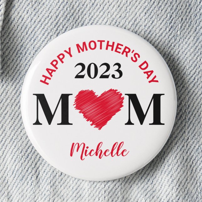 Personalisiert Happy Mother's Day Button (rot) (Von Creator hochgeladen)