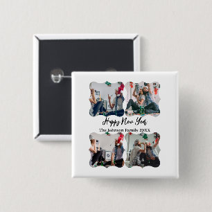 Personalisiert Happy New Year Script 4 Collage Fot Button