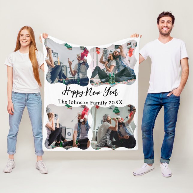 Personalisiert Happy New Year Script 4 Collage Fot Fleecedecke (Beispiel)