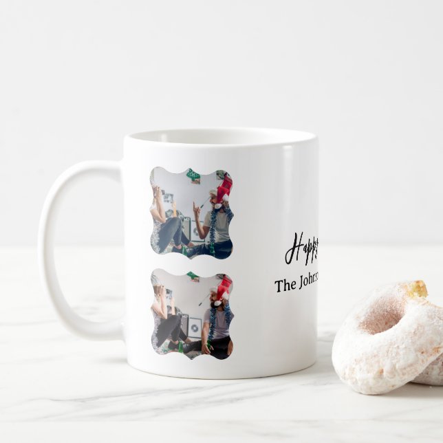 Personalisiert Happy New Year Script 4 Collage Fot Kaffeetasse (Mit Donut)