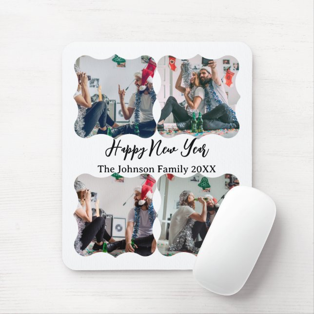 Personalisiert Happy New Year Script 4 Collage Fot Mousepad (Mit Mouse)