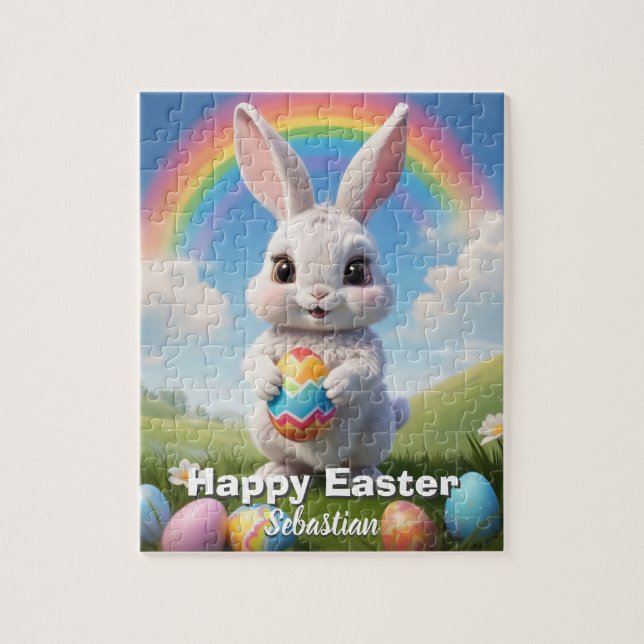 Personalisiert Happy Oaster Bunny Kids Puzzle (Vertikal)