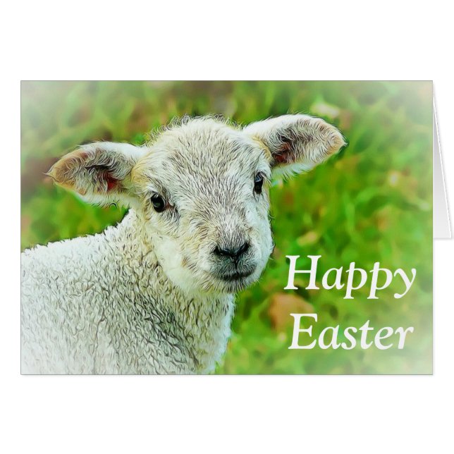Personalisiert Happy Oaster Little Lamb Osterkarte (Vorderseite (Horizontal))