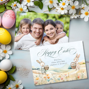 Personalisiert Happy Oaster Watercolor Bunny Foto Feiertagskarte