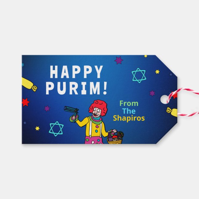 Personalisiert Happy Purim! Geschenkanhänger (Vorderseite (Horizontal))