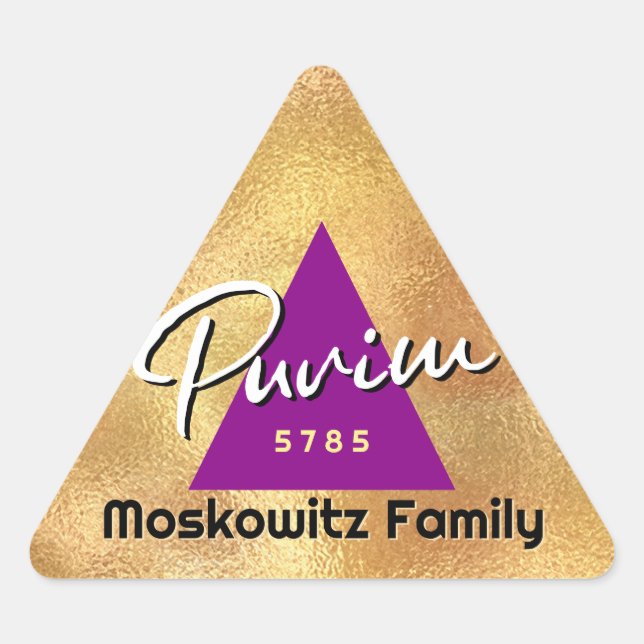 Personalisiert Happy Purim - Gold Hamentash Dreieckiger Aufkleber (Vorderseite)