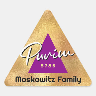 Personalisiert Happy Purim - Gold Hamentash Dreieckiger Aufkleber