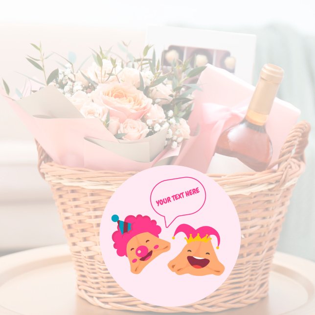 Personalisiert Happy Purim Niedlich Hamentashen Runder Aufkleber (Von Creator hochgeladen)