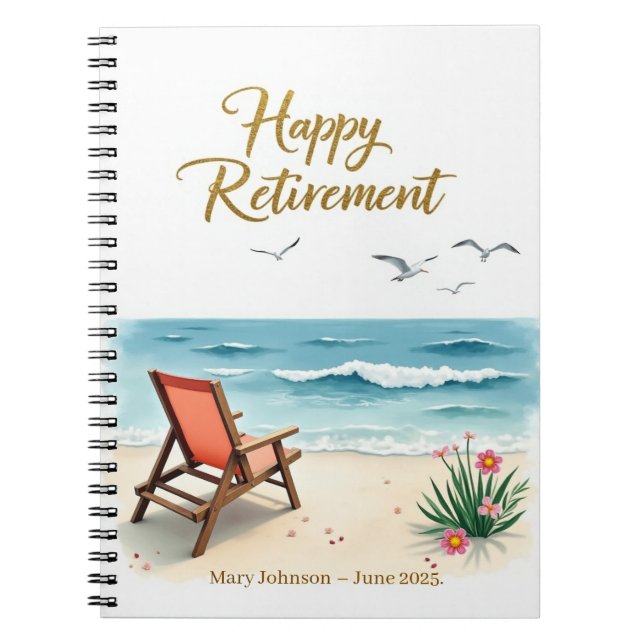 Personalisiert Happy Retirement Watercolor Beach Notizblock (Vorderseite)